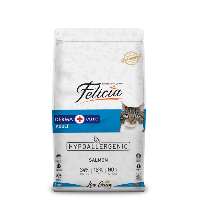 Felicia Low Grain Dry Cat Food Derma Care Adult Salmon 2KG