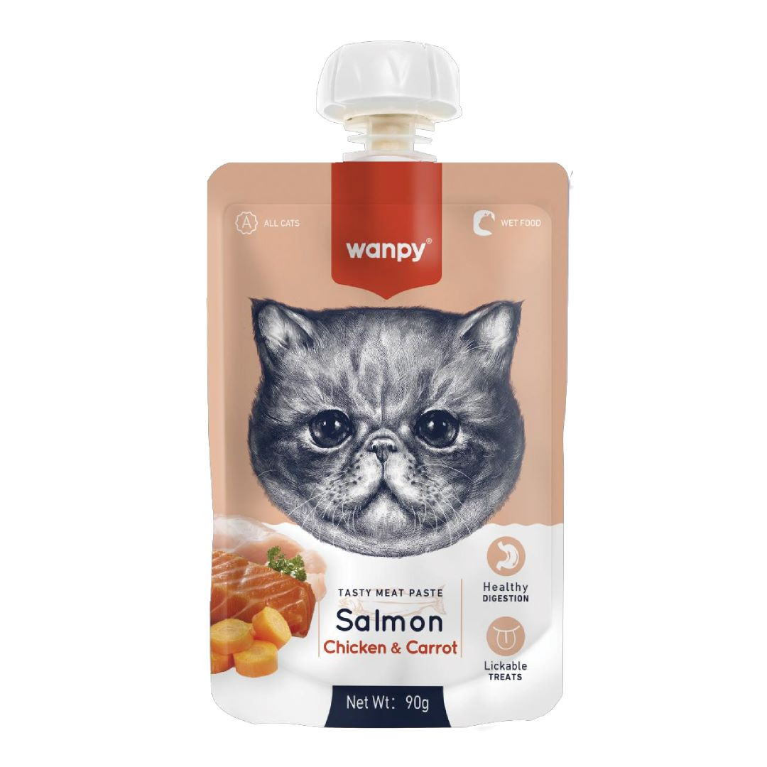 Wanpy Tasty Meat Paste Pouch Salmon, Chicken & Carrot 90gm