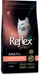 Reflex Plus Super Premium Adult Dry Cat Food Hairball & Indoor With Salmon 1.5kg