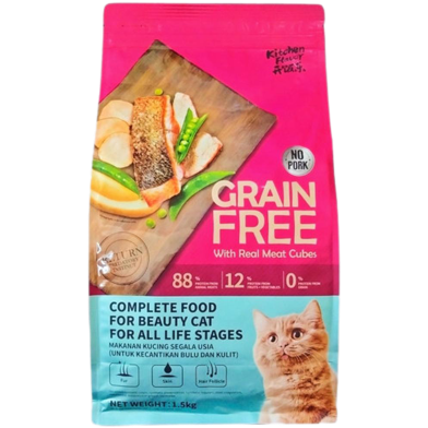 Kitchen Flavor Grain Free Cat Food With Real Meat Cubes for All Life Stages 1.5kg