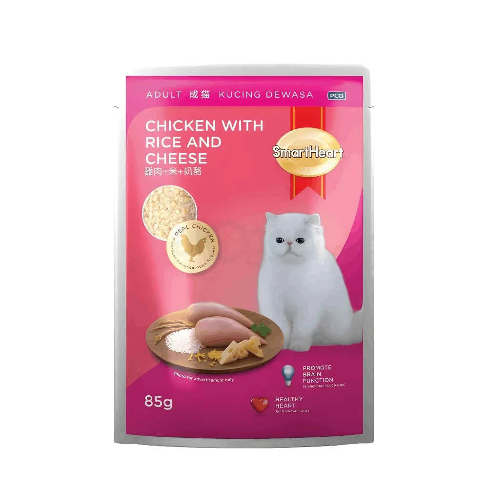 SmartHeart Cat Pouch Adult Chicken with Rice & Cheese 85g